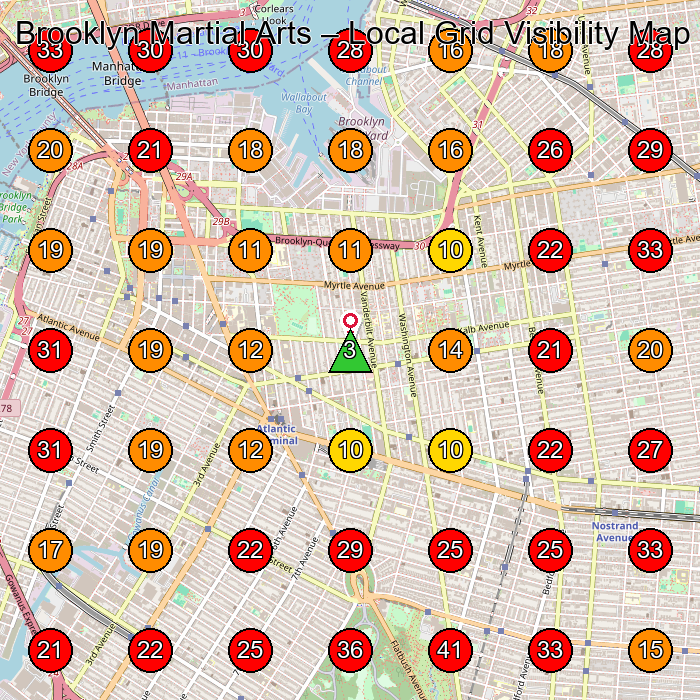 Brooklyn Martial Arts GeoGrid visibility map for Martial Arts School in Brooklyn